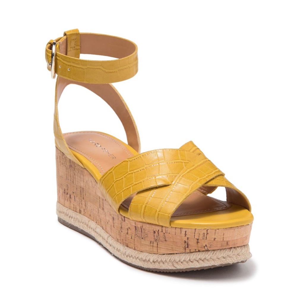 NEW Marc Fisher Mustard Croc Platform Espadrilles